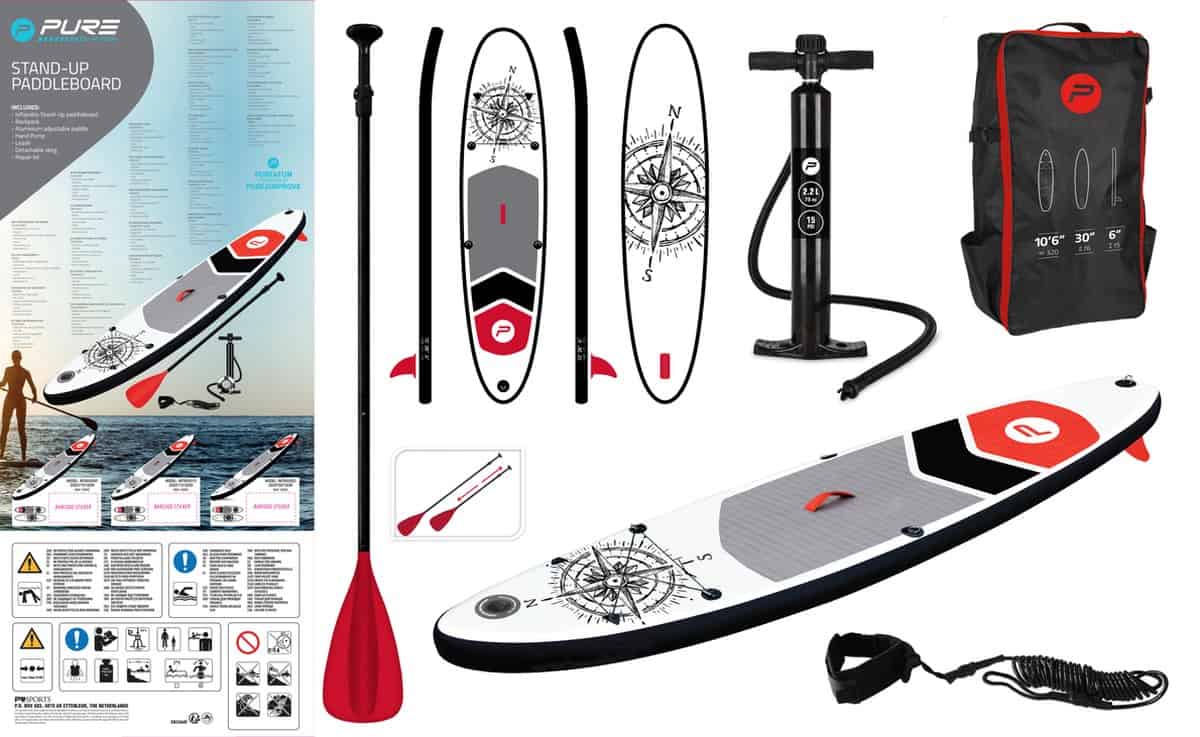 Pure4Fun SUP Board - Opblaasbaar Paddle Board - 305x71x10 cm - Kompas -  - SUP Boards