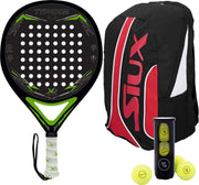XQMax Padel Racket Typhoon - met Padel Tas en 3 Padel Ballen - Lichtgewicht Padelracket - Ronde vorm - Sweetspot - Geschikt voor - Groen