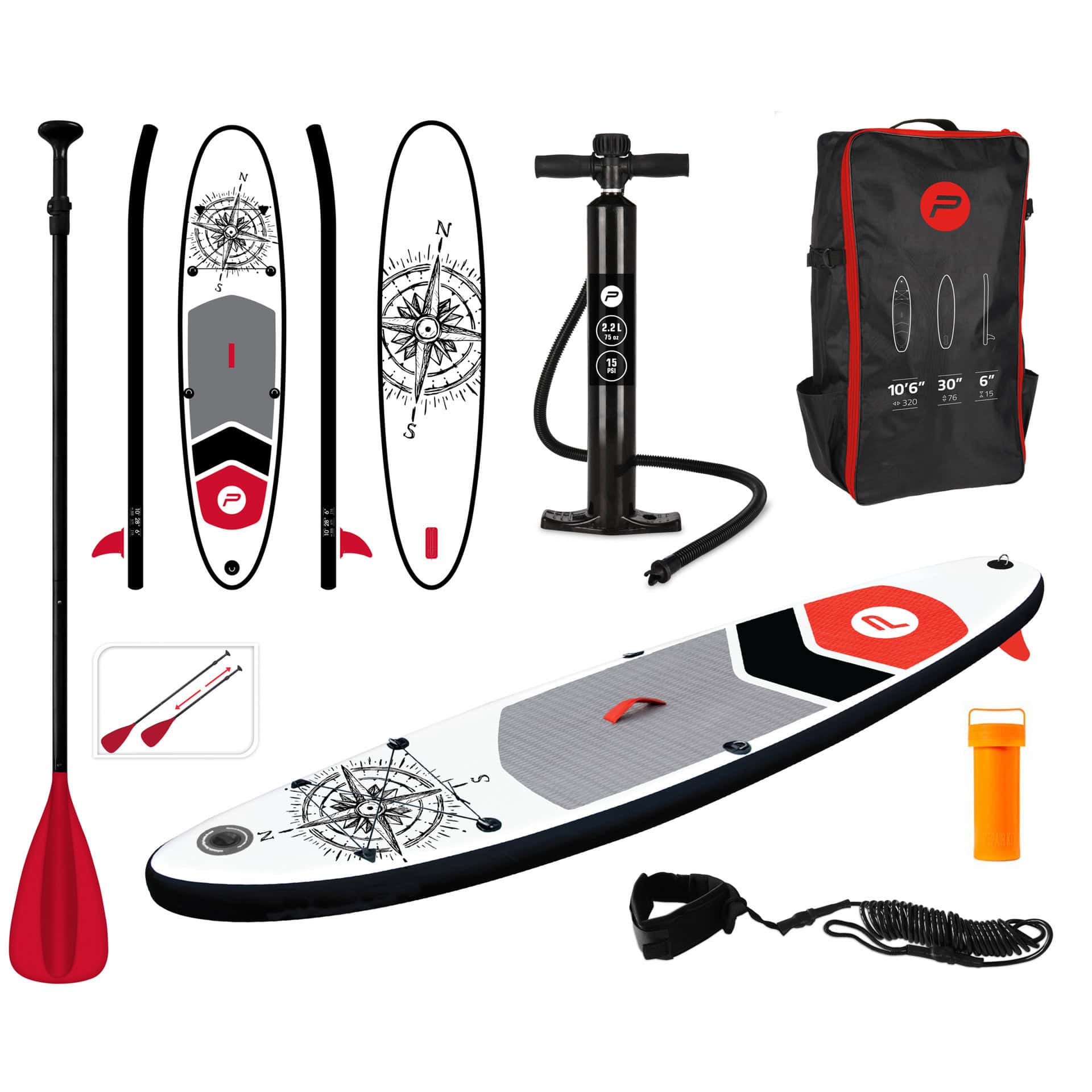 Pure4Fun SUP Board - Opblaasbaar Paddle Board - 305x71x10 cm - Kompas -  - SUP Boards