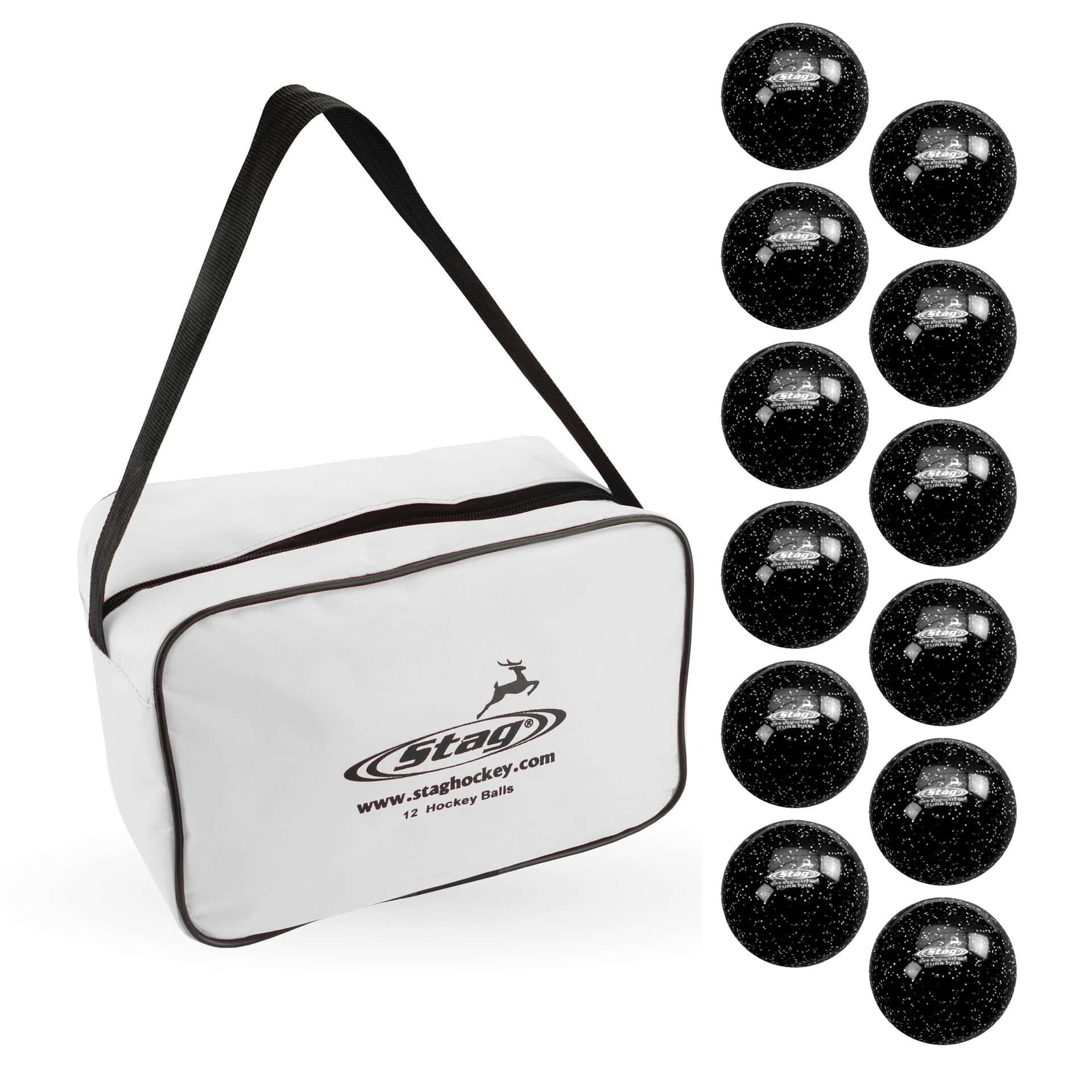 Stag Hockeybal Turf Pro Zwart Glitter - Set van 12 - Inclusief Ballentas - Wit - Hockeyballen