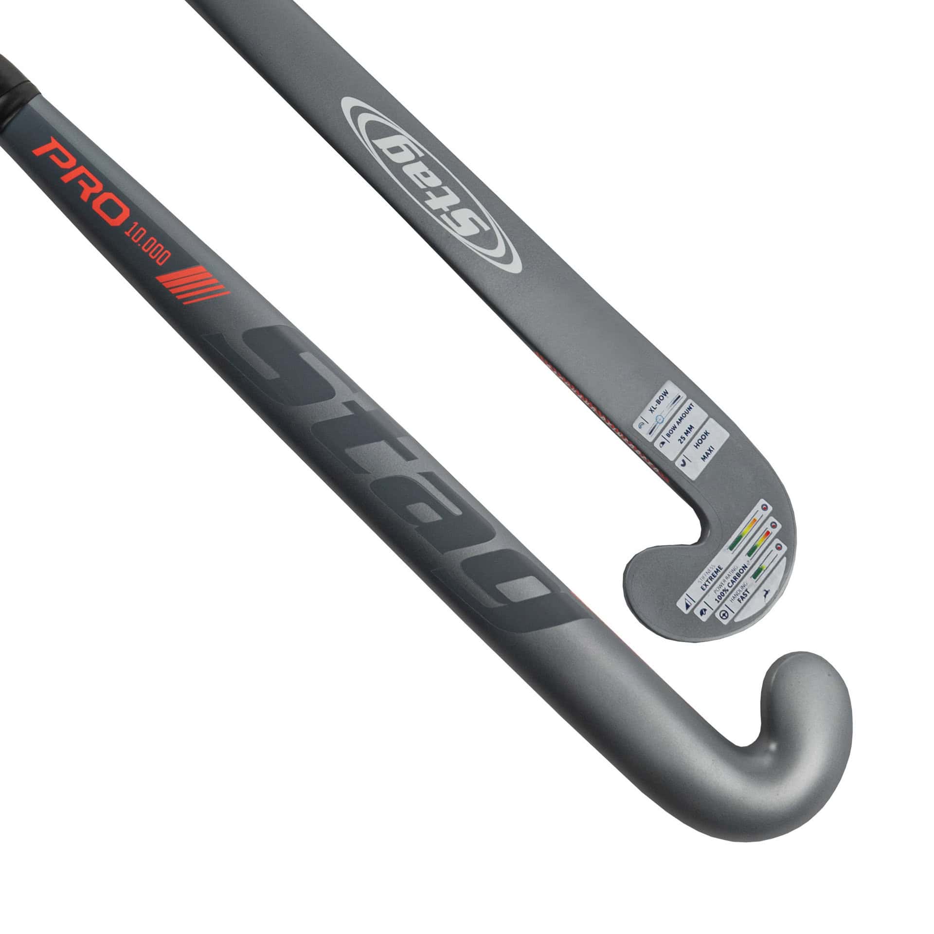 Stag Pro 10.000 Hockeystick - XL-Bow - 100% Carbon - Senior - Grijs 36,5 inch