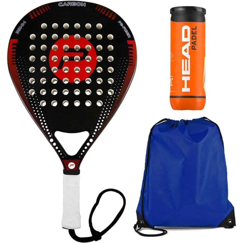 Pure2Improve Padel Racket inclusief rackettas en padelballen - Zwart